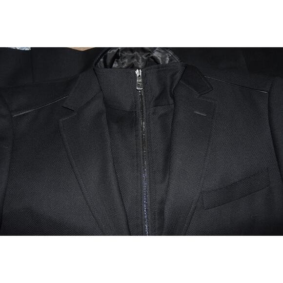 Mattarazi Uomo Wool & Leather Detail Black Zipper Single Breasted Jacket Size 54 - Picture 3 of 12
